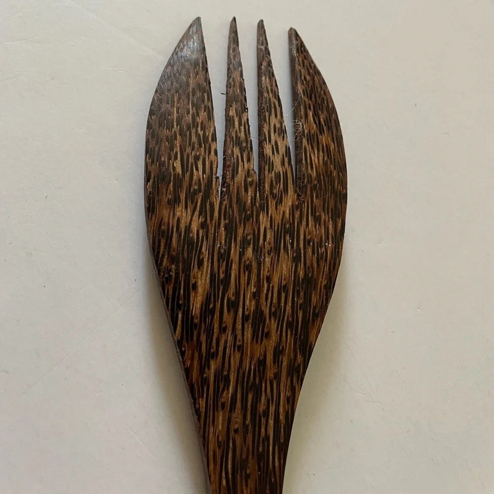 Mauritius Wooden Salad Serving Fork with Yellow Floral Design 12” long